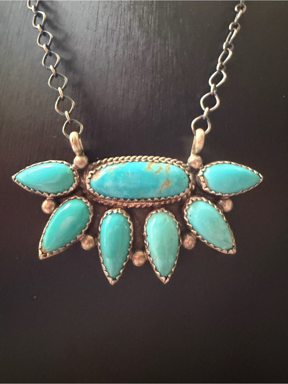 Debra Smith Navajo Kingman Turquoise Sterling Silver Statement Necklace